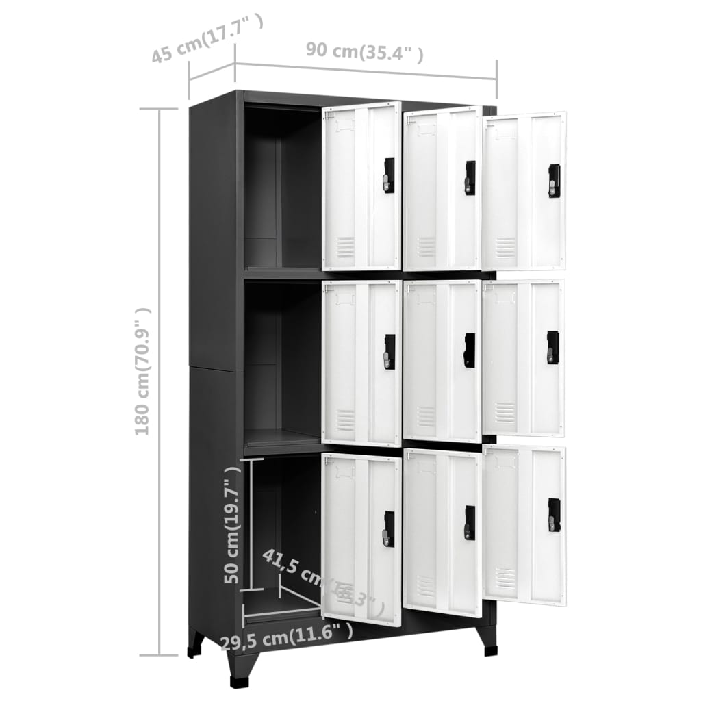 vidaXL Armoire à casiers Anthracite et blanc 90x45x180 cm Acier