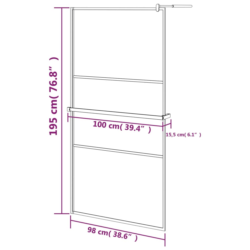 vidaXL Paroi de douche avec étagère Noir 100x195cm Verre ESG&Aluminium