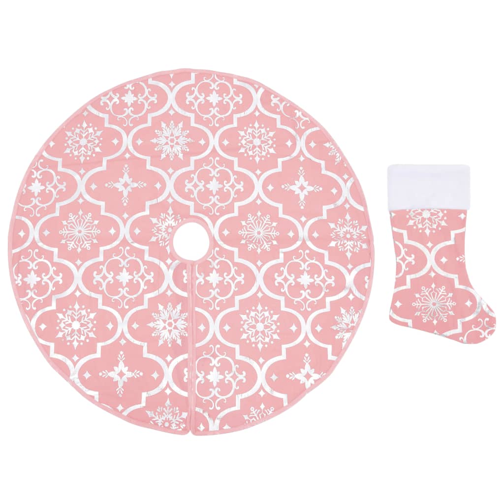 vidaXL Jupe de sapin de Noël de luxe avec chaussette Rose 150 cm Tissu