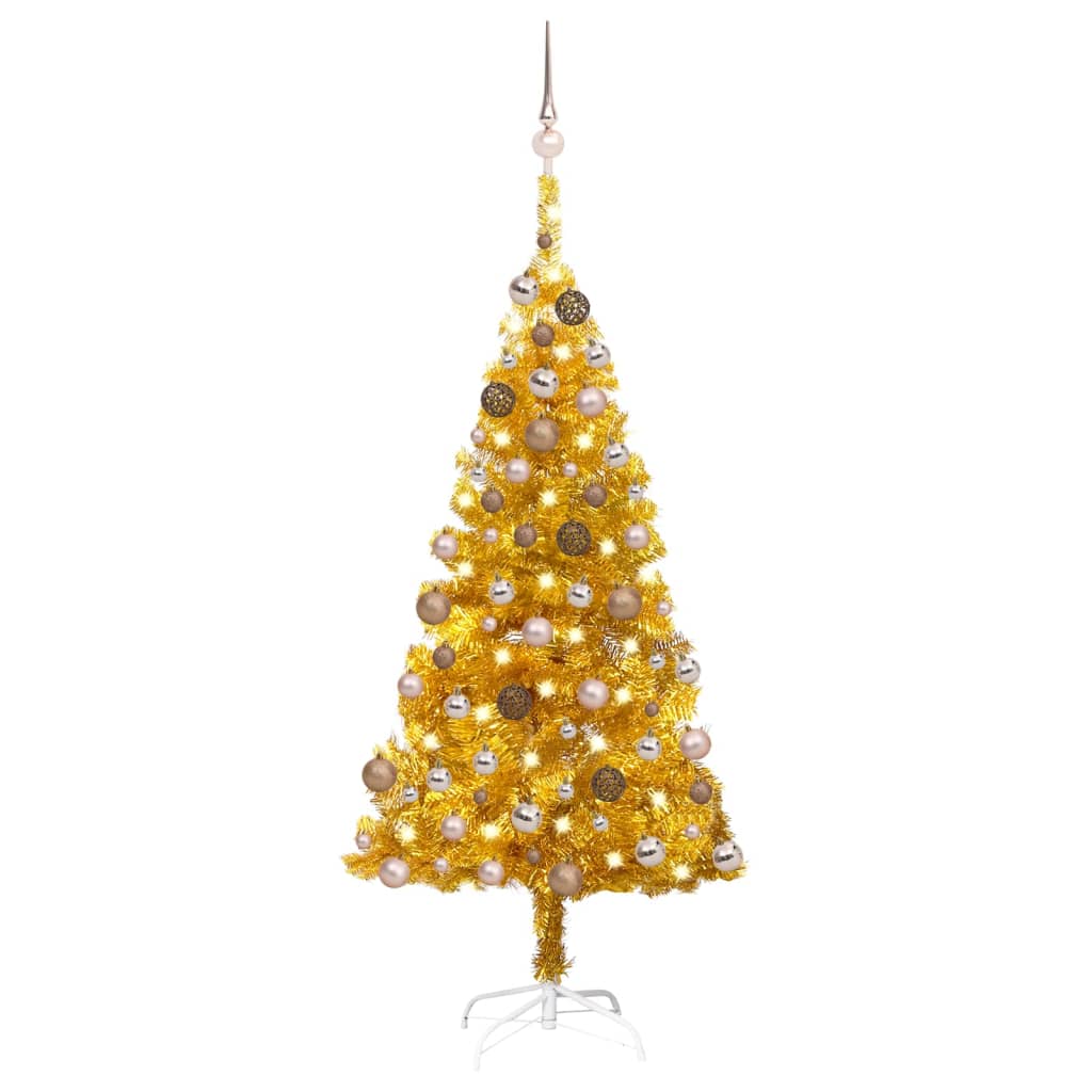 vidaXL Arbre de Noël artificiel pré-éclairé et boules doré 150 cm PET