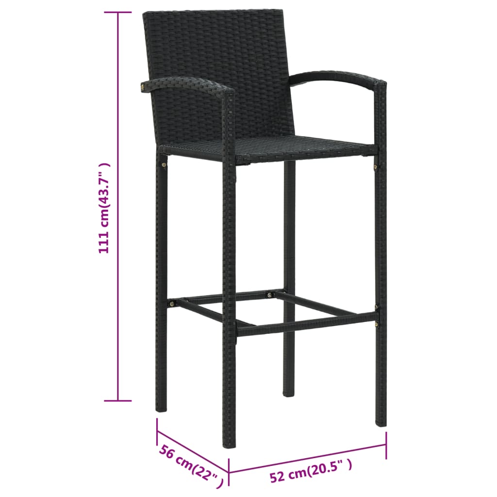 vidaXL Tabourets de bar lot de 2 noir résine tressée