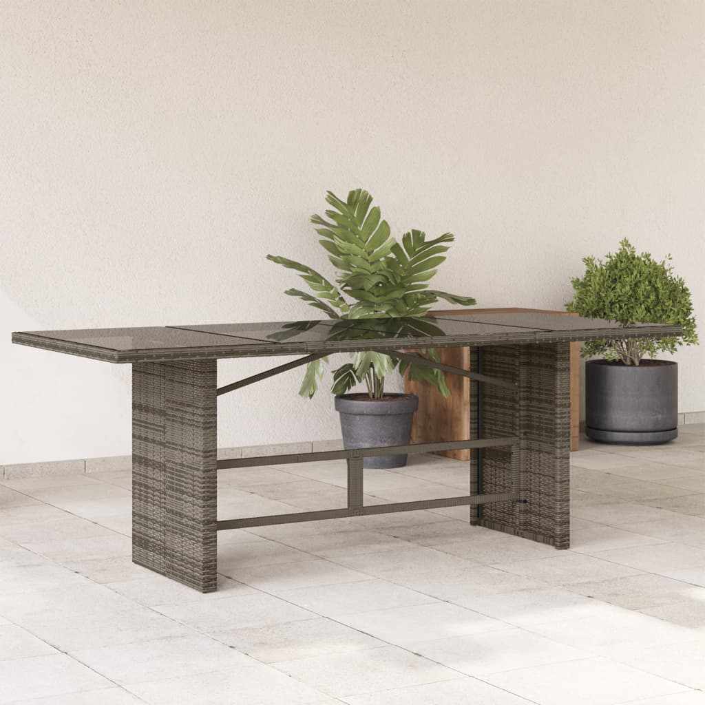 vidaXL Table de jardin dessus en verre gris 190x80x74cm résine tressée