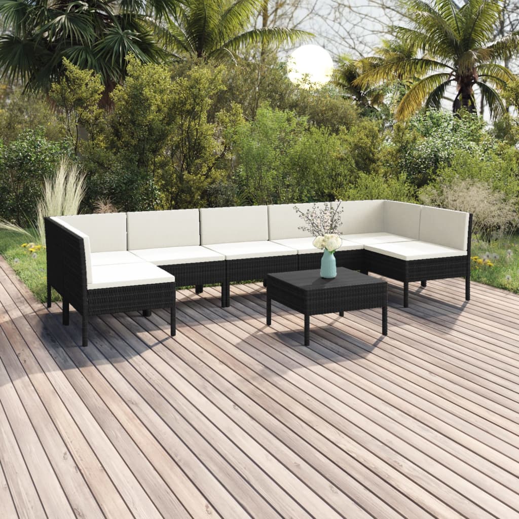 vidaXL Salon de jardin 8 pcs avec coussins résine tressée noir