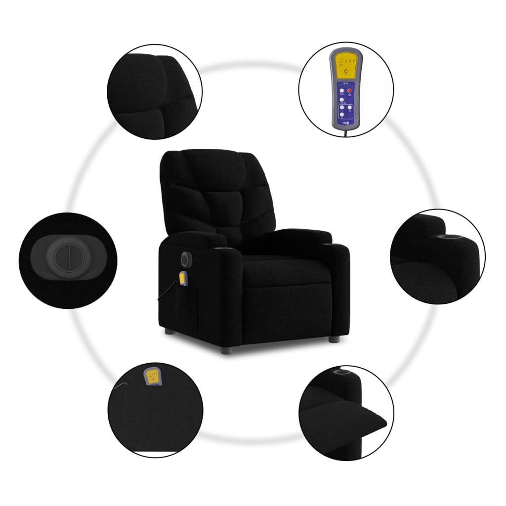 vidaXL Fauteuil inclinable de massage électrique noir tissu