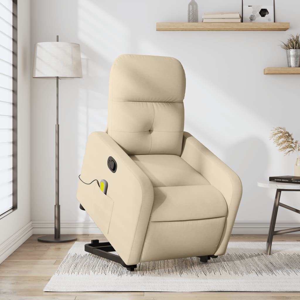 vidaXL Fauteuil inclinable de massage crème tissu