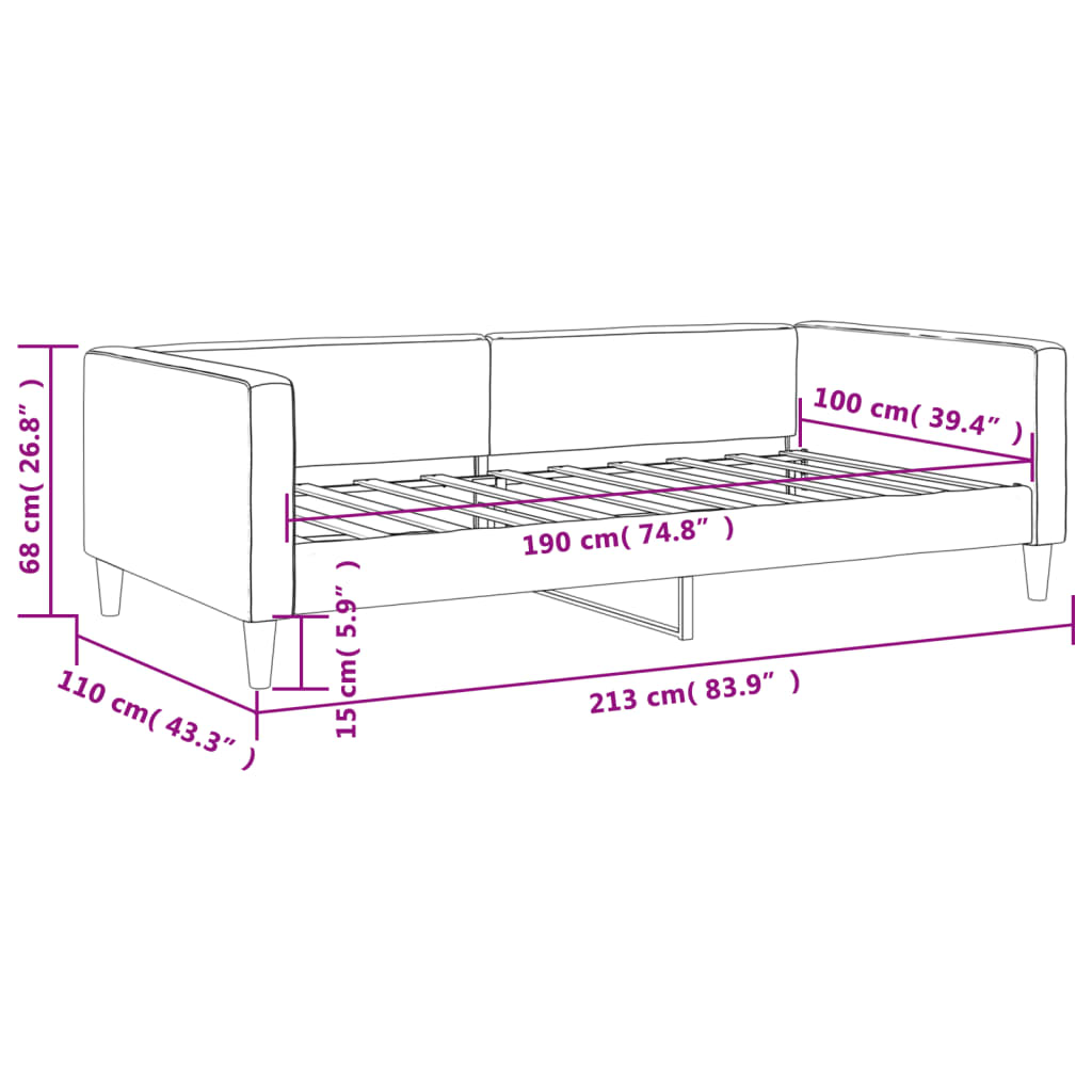 vidaXL Lit de jour gris clair 100x190 cm tissu