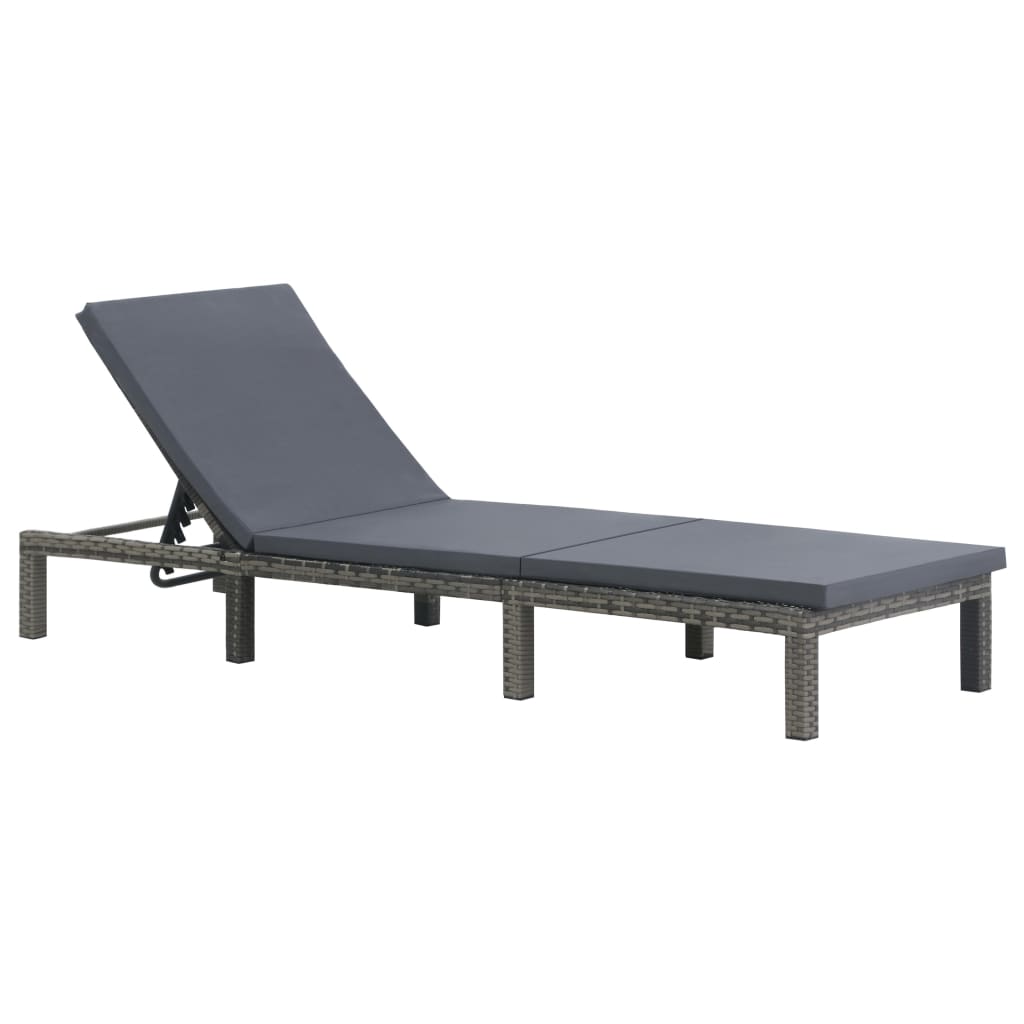 vidaXL Chaise longue avec coussin Résine tressée Anthracite