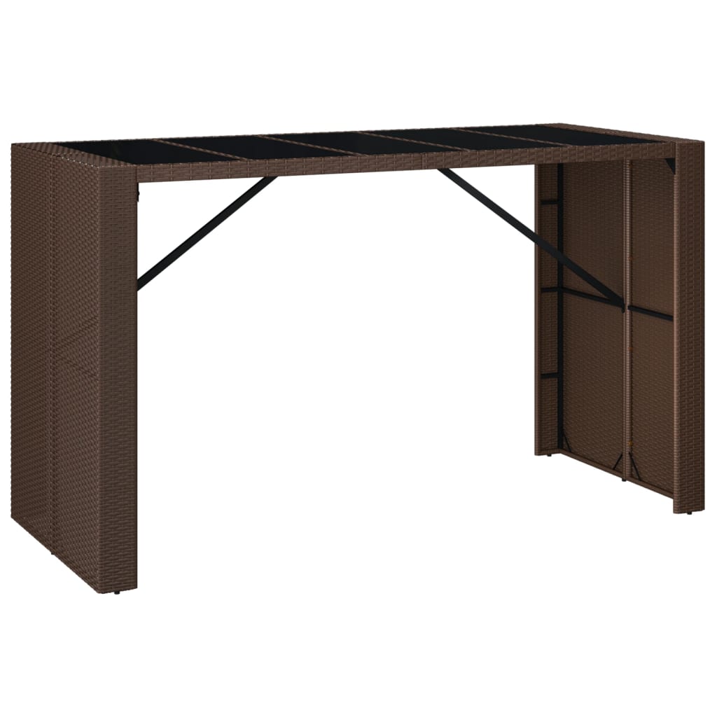 vidaXL Table de bar et dessus en verre marron 185x80x110 cm poly rotin