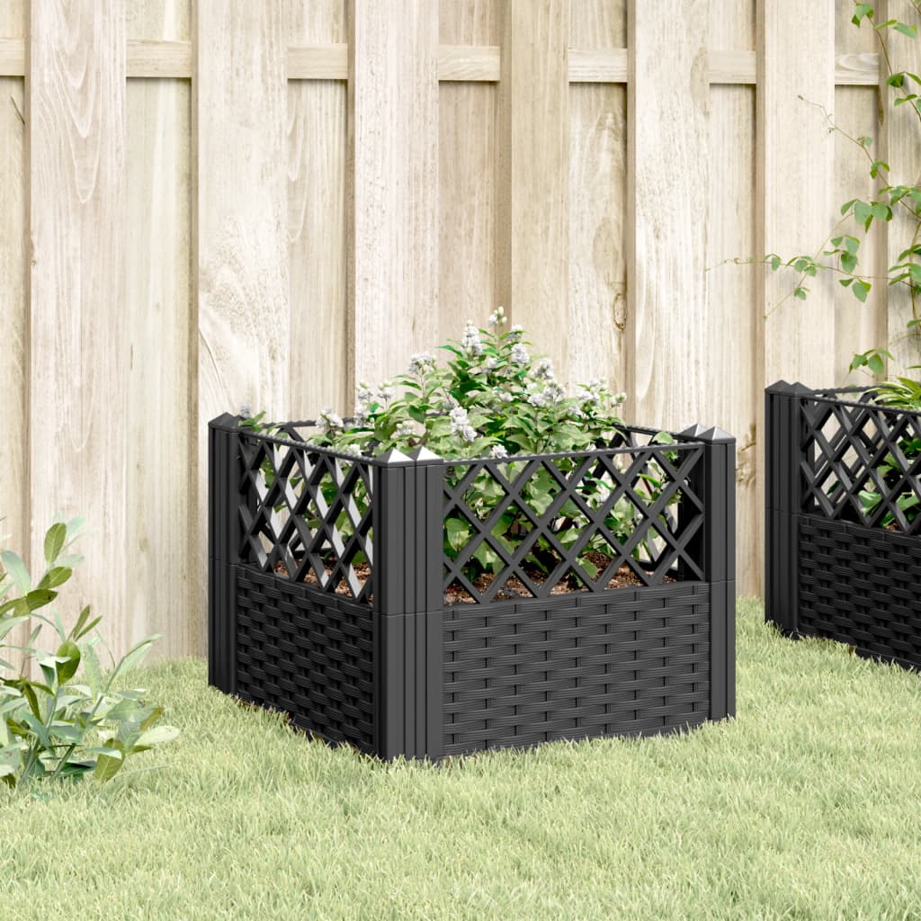 vidaXL Jardinière avec piquets noir 43,5x43,5x43,5 cm PP