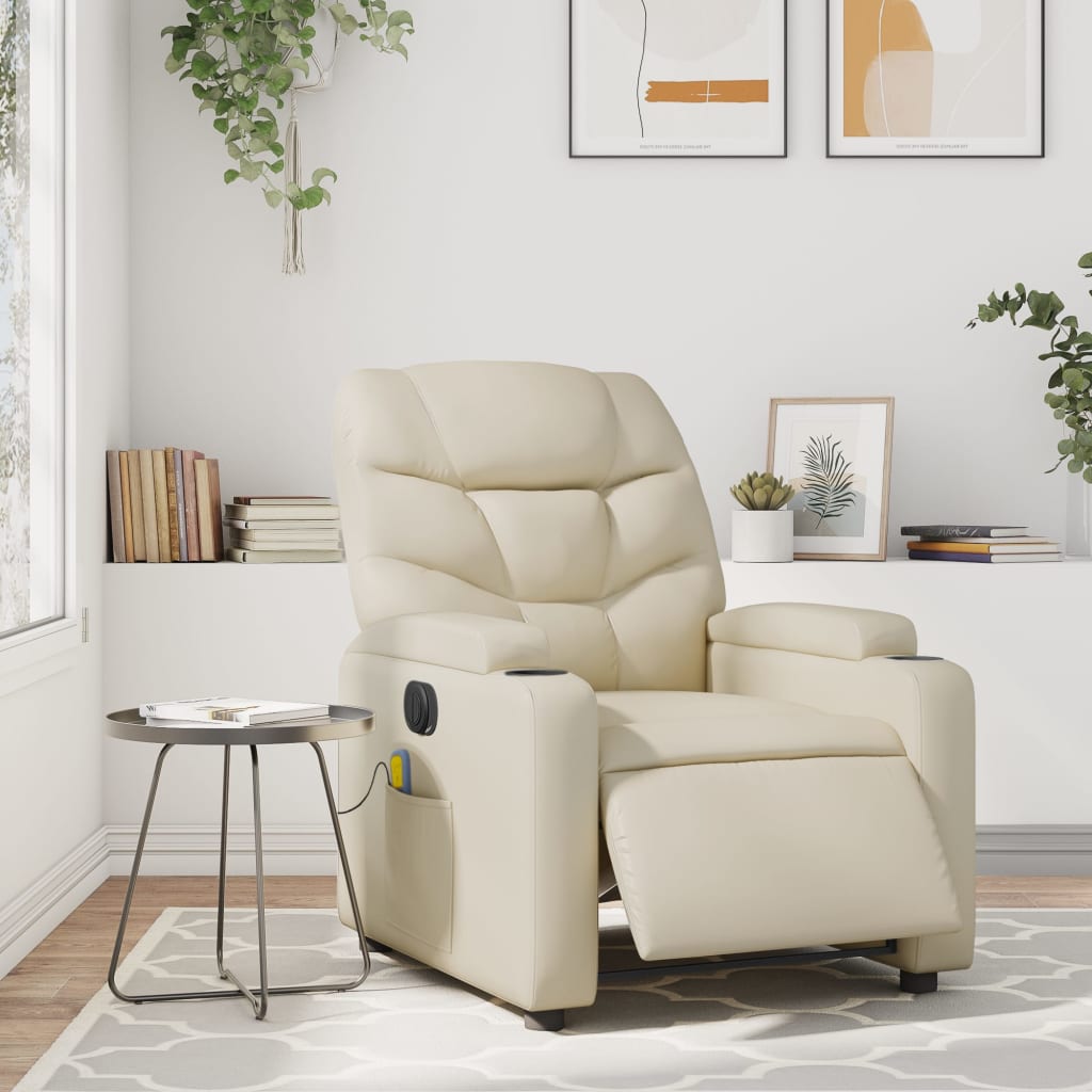 vidaXL Fauteuil inclinable de massage électrique crème similicuir