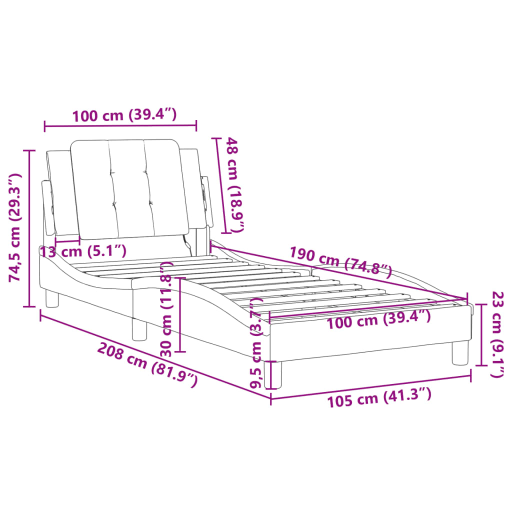 vidaXL Cadre de lit sans matelas noir blanc 100x190 cm similicuir