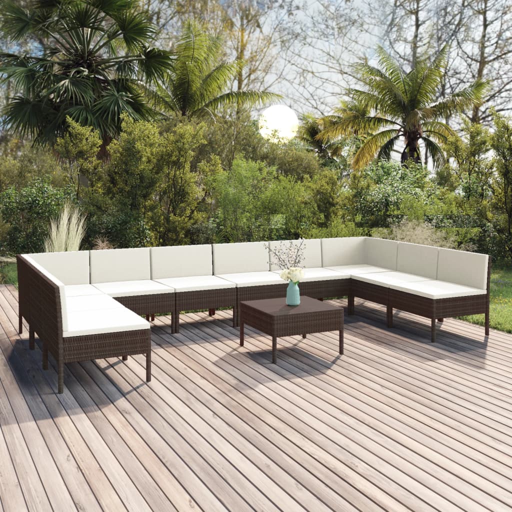 vidaXL Salon de jardin 11 pcs avec coussins Résine tressée Marron